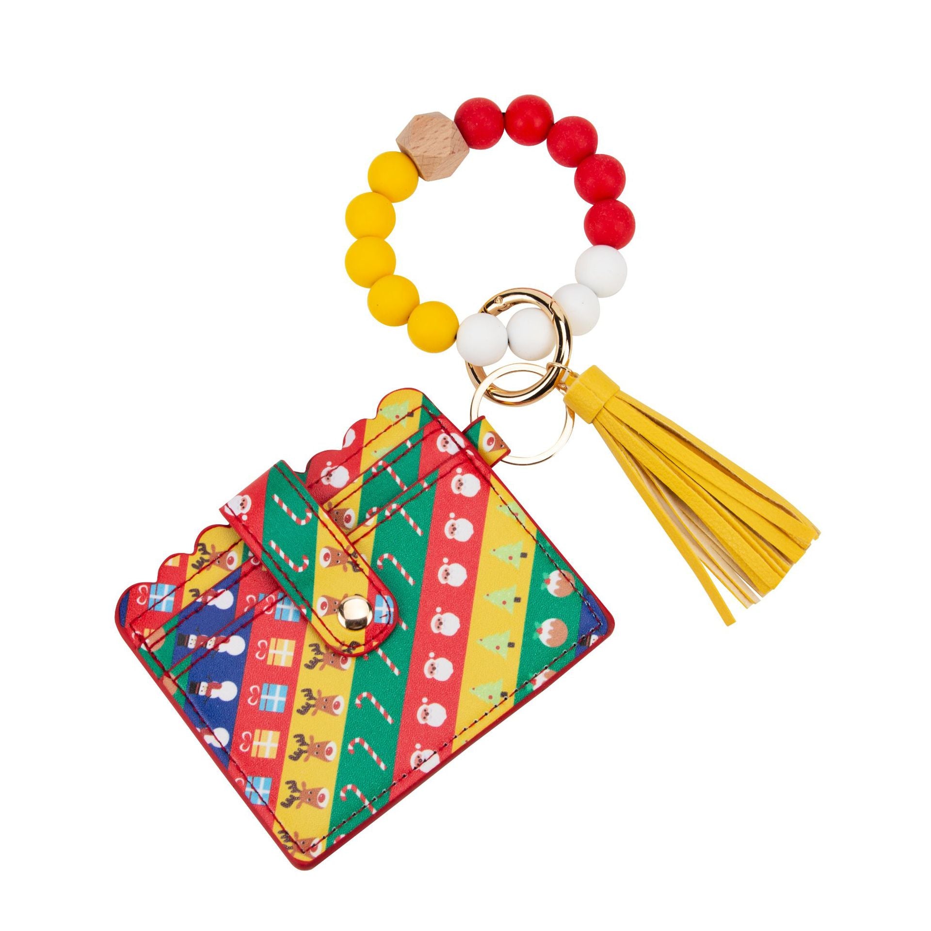 Wholesale Christmas Card Holder Silicone Beaded Wrist Keychain